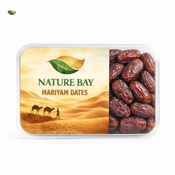 Premium Mariyam Khejur dates in Nature Bay packaging.