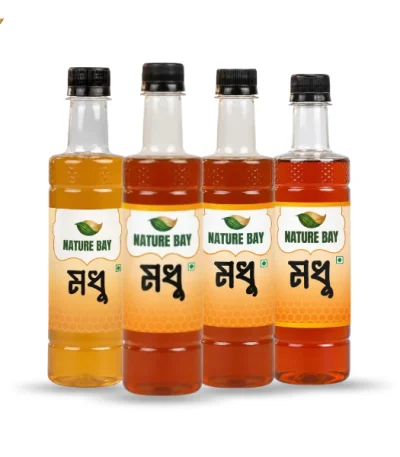 Nature Bay Honey Combo featuring Mustard Flower Honey, Lychee Flower Honey, Mixed Flower Honey, and Natural Honeycomb